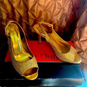 Gold sparkle sling back heels